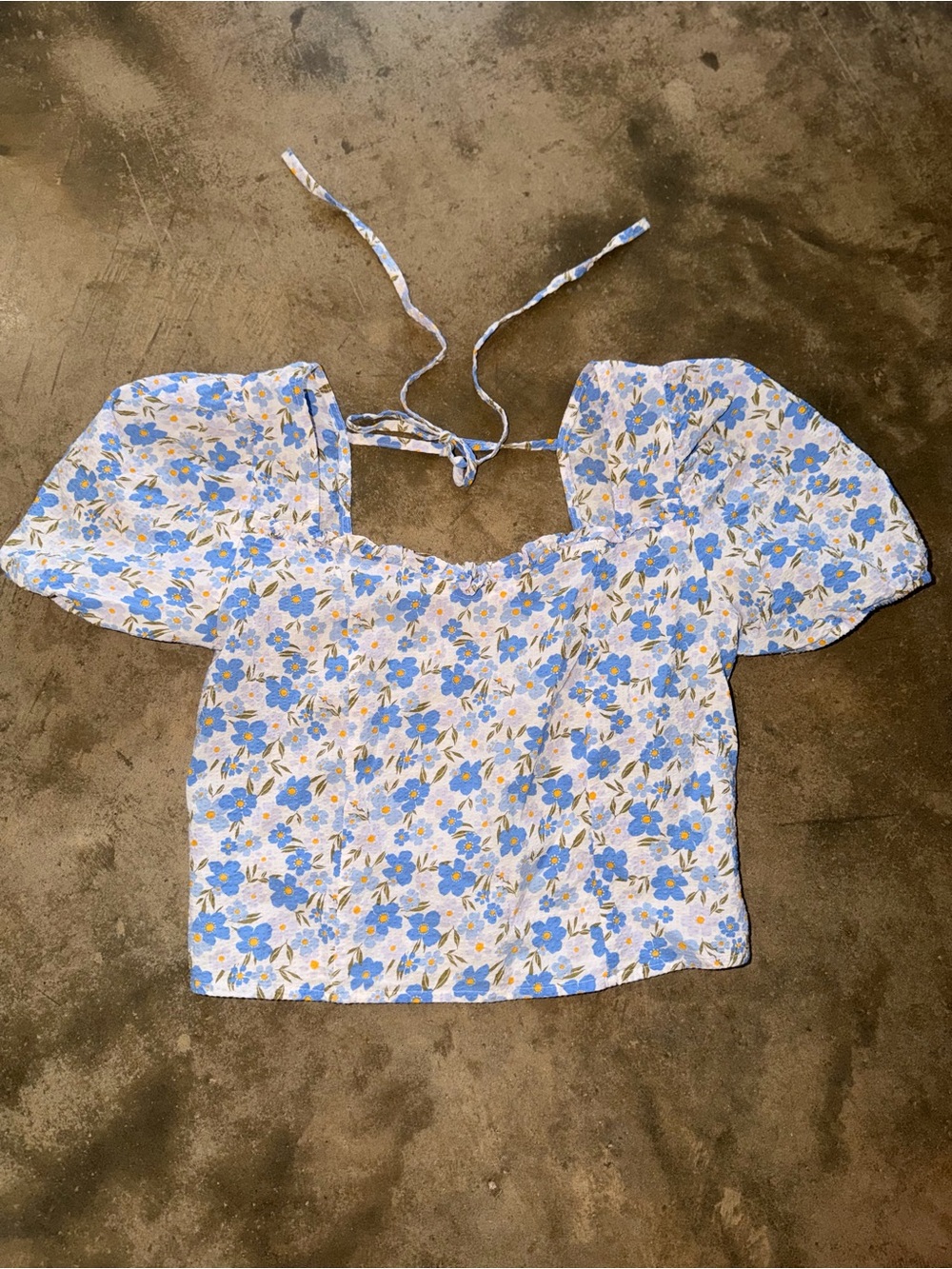Blu Pepper Floral Puff Sleeve Crop Top S 100% Cotton NWOT Blue